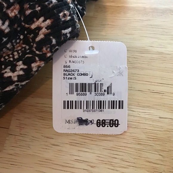 Free People Black Floral Thermal Top Early Night Oversized Cotton Size Small - Picture 10 of 11